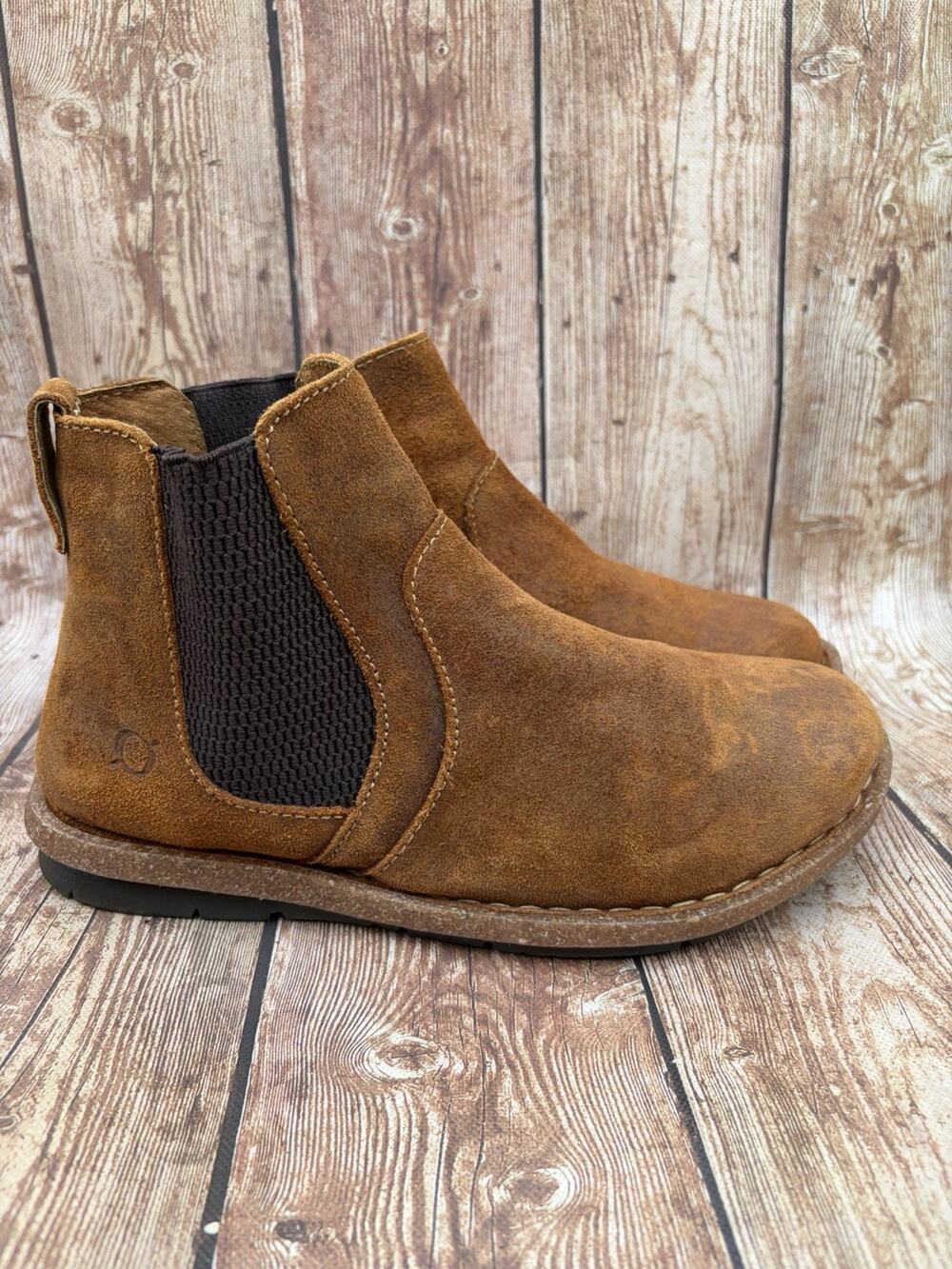 Børn Brown Leather Chelsea Ankle Boots Pull On Elastic Round Toe SIZE 8